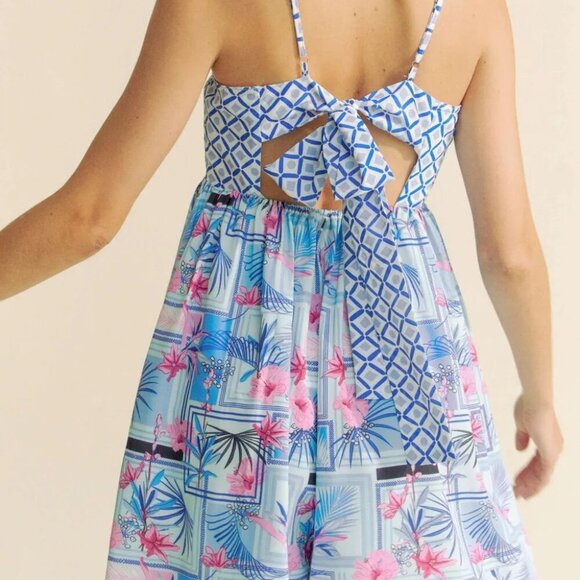 Davi‎ & Dani Tropical Floral Geo Print Tie Back Tube Top Romper - Picture 8 of 16